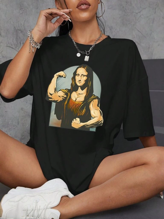 Kadın Baskılı Oversize  Kısa kol T-shirt - Siyah