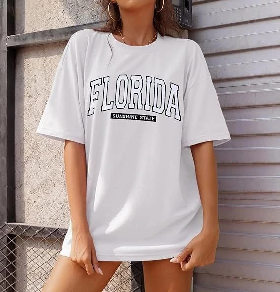 Kadın Baskılı T-Shirt Kısa Kol Bisiklet Yaka Ovarsize Rahat Kalıp Tişört -  Beyaz