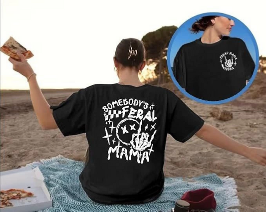 Kadın Baskılı T-Shirt Kısa Kol Bisiklet Yaka Ovarsize Rahat Kalıp Tişört -  Siyah