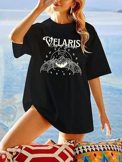 Kadın Baskılı T-Shirt Kısa Kol Bisiklet Yaka Ovarsize Rahat Kalıp Tişört -  Siyah