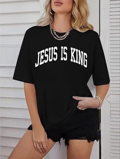 Kadın Baskılı T-Shirt Kısa Kol Bisiklet Yaka Ovarsize Rahat Kalıp Tişört -  Siyah