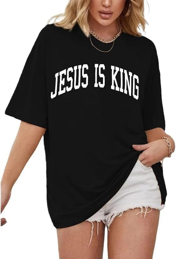 Kadın Baskılı T-Shirt Kısa Kol Bisiklet Yaka Ovarsize Rahat Kalıp Tişört -  Siyah