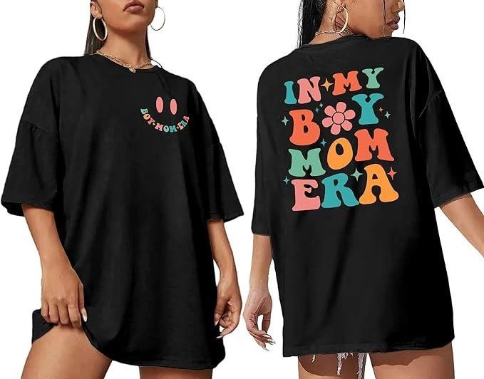 Kadın Baskılı T-Shirt Kısa Kol Bisiklet Yaka Ovarsize Rahat Kalıp Tişört -  Siyah