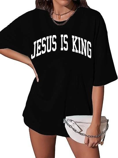 Kadın Baskılı T-Shirt Kısa Kol Bisiklet Yaka Ovarsize Rahat Kalıp Tişört -  Siyah