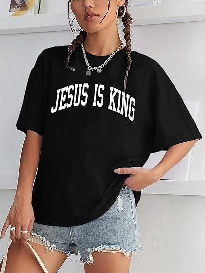 Kadın Baskılı T-Shirt Kısa Kol Bisiklet Yaka Ovarsize Rahat Kalıp Tişört -  Siyah