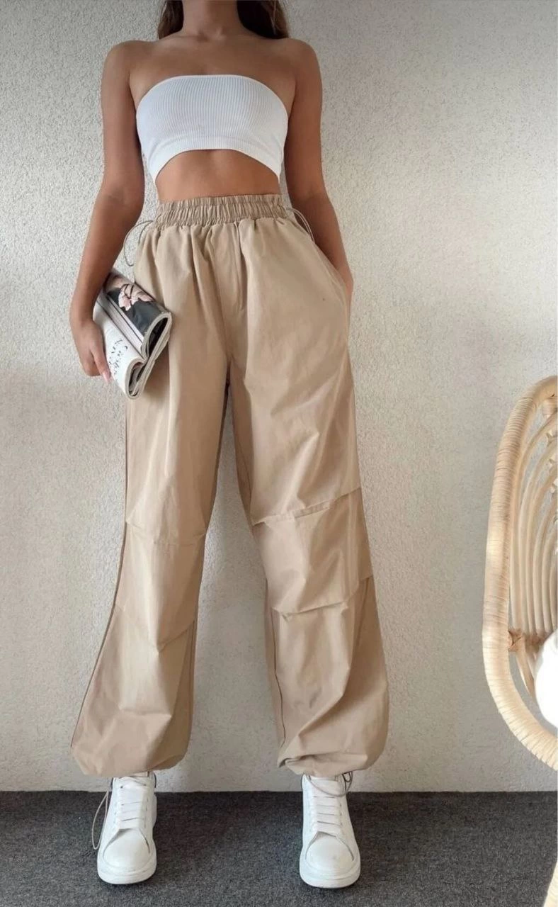 Kadın Cepli Paraşut Pantalon - Bej