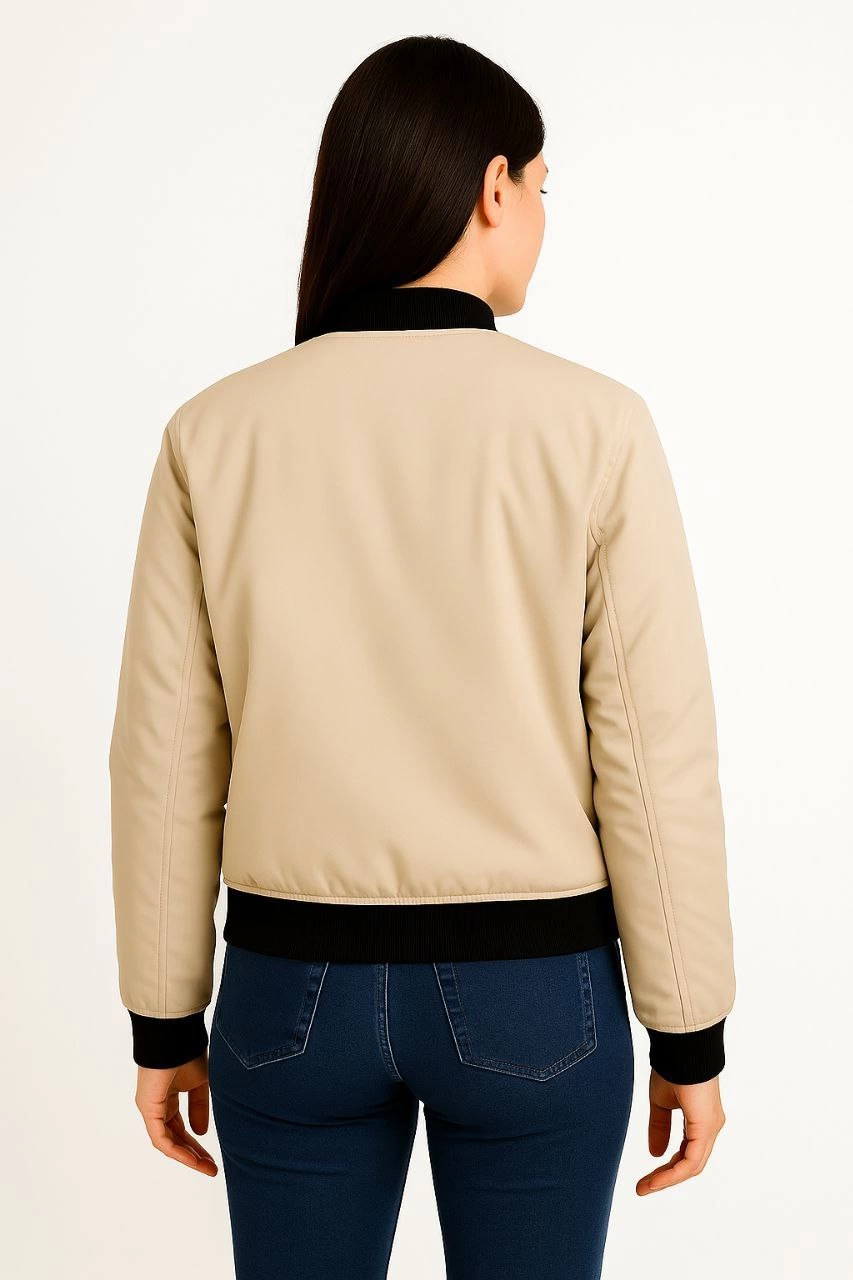 Kadın Bomber Mont Ceket Fermuarlı Kapitone İçi Astarlı Su İtici Regular Fit Yandan - bej