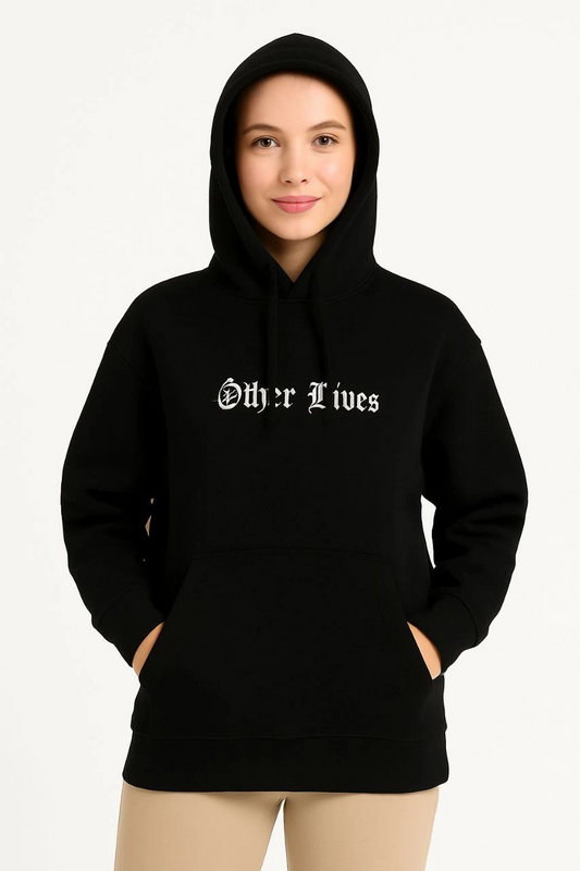 Kadın Kapşonlu Sweatshirt Oversize Üç İplik Şardonlu Other Lives Ön Arka Baskılı - Siyah