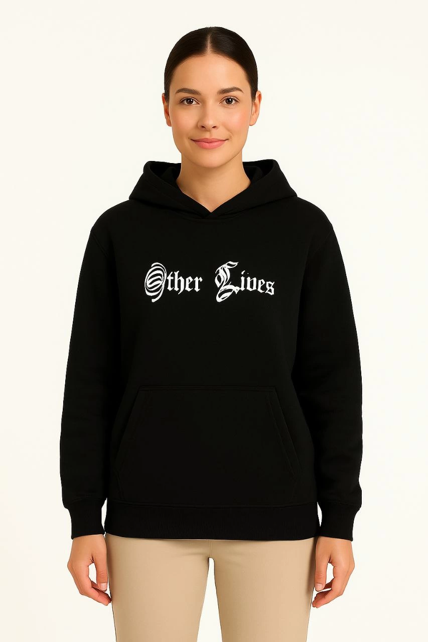 Kadın Kapşonlu Sweatshirt Oversize Üç İplik Şardonlu Other Lives Ön Arka Baskılı - Siyah