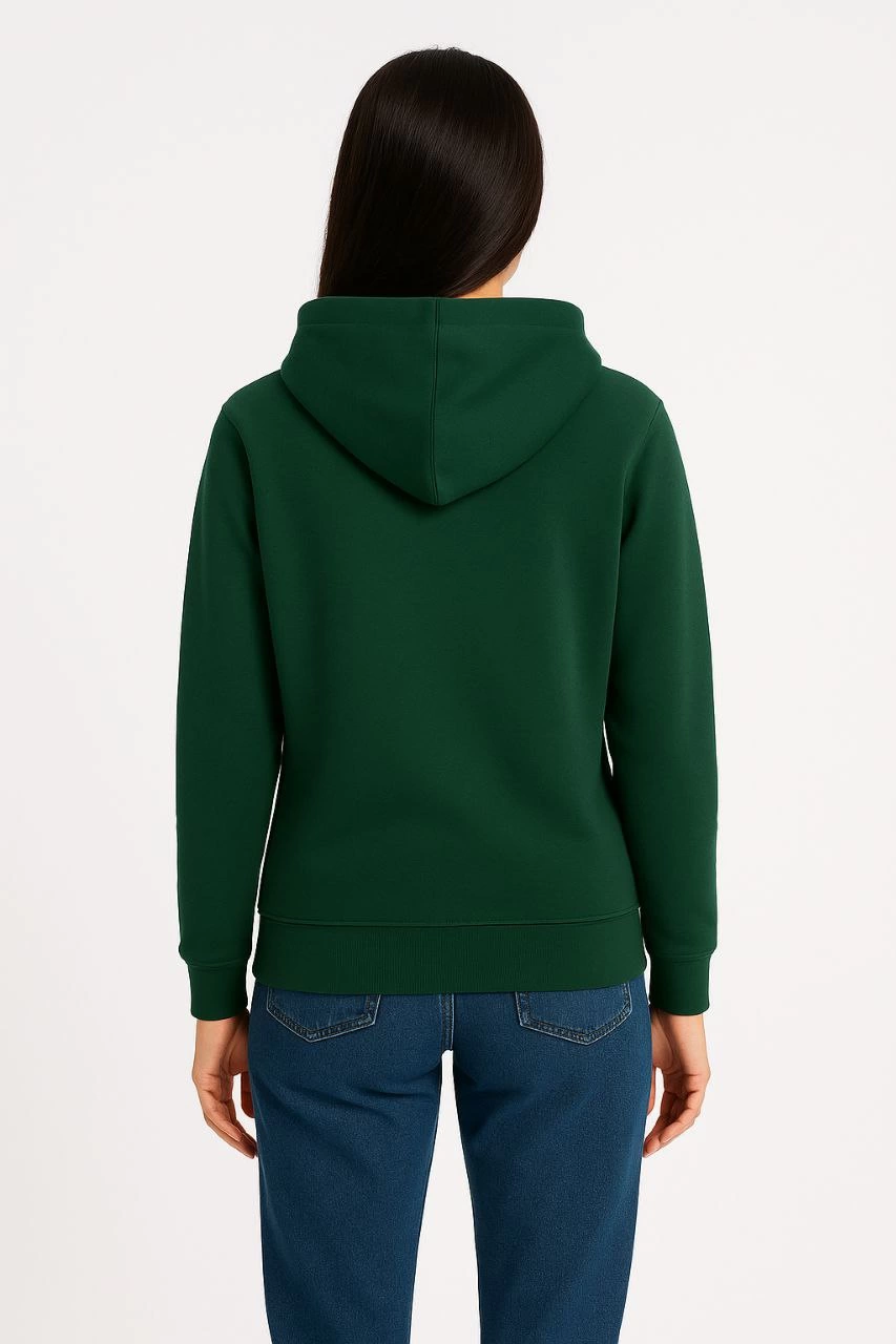 Kadın Üç İplik Pamuklu Kapüşonlu Kanguru Cepli Sweatshirt hoodie - Haki