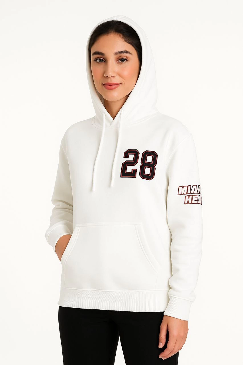 Kadın Üç İplik Kapüşonlu Ön ve Arka Baskılı SweatShirt hoodie - Beyaz