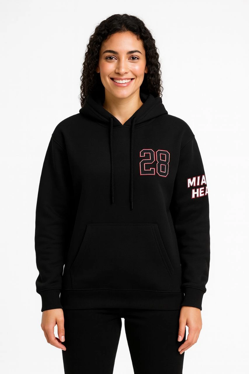 Kadın Üç İplik Kapüşonlu Ön ve Arka Baskılı SweatShirt hoodie - Siyah