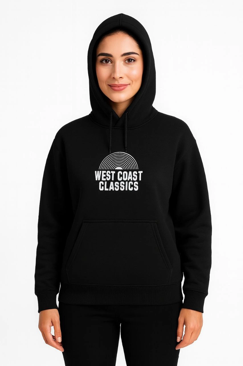 Kadın Kapşonlu Sweatshirt Üç İplik Pamuklu Ön Arka Baskılı hoodie - Siyah