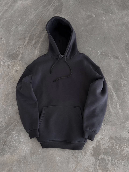 Kadın Kapüşonlu Üç İplik Penye Basic SweatShirt - Füme