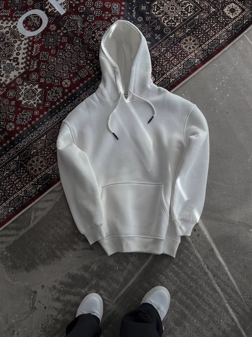 Kadın Kapüşonlu Üç İplik Penye Basic SweatShirt - Beyaz