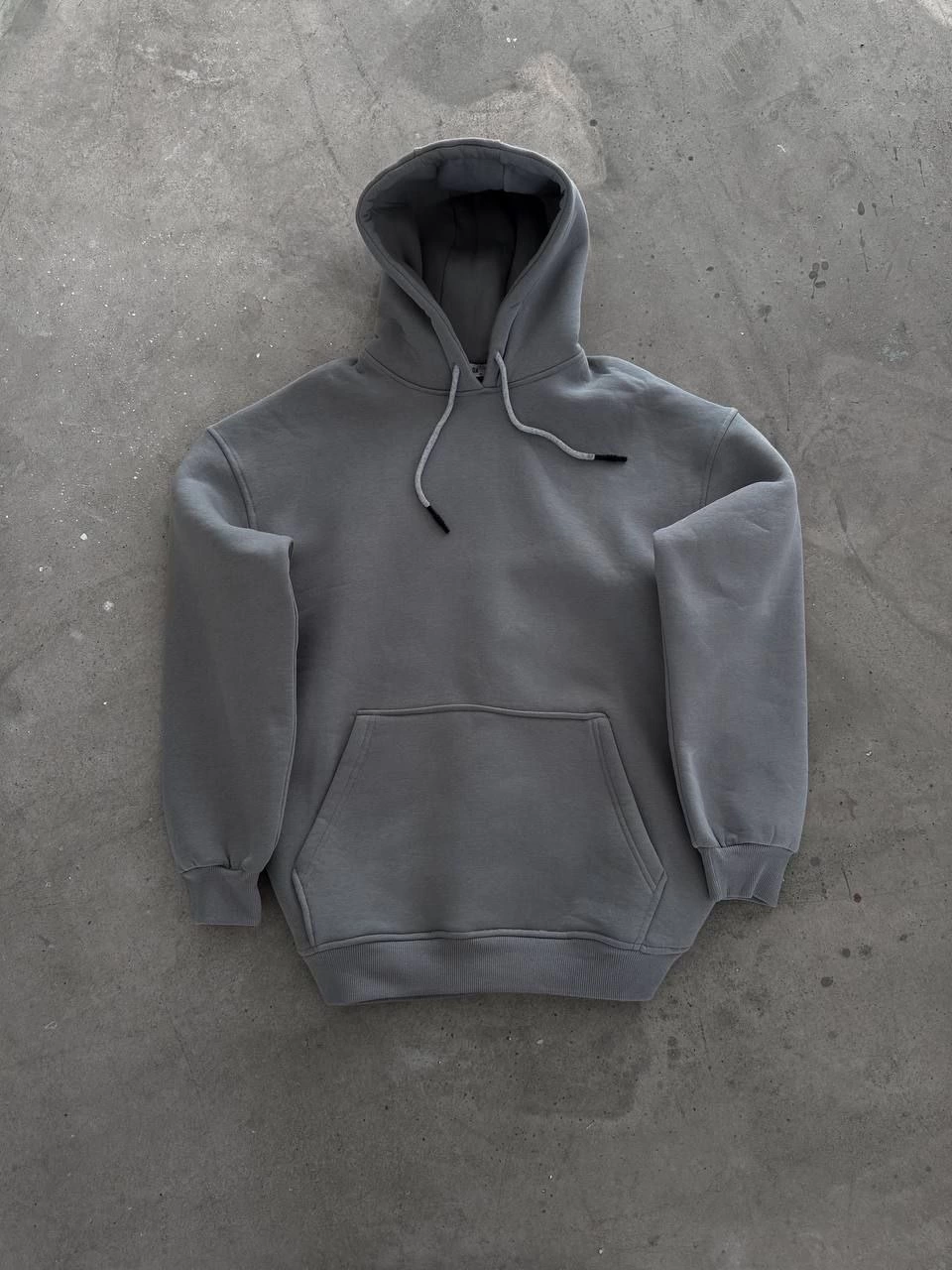 Kadın Kapüşonlu Üç İplik Penye Basic SweatShirt - Boyalı Gri