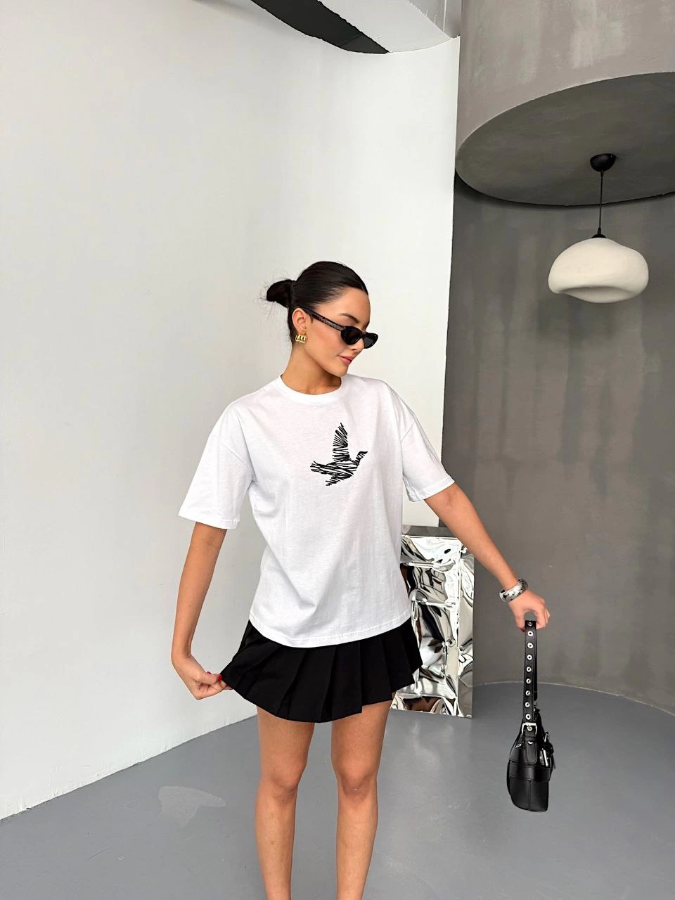 Kadın Kısa Kol Baskılı T-shirt - Beyaz