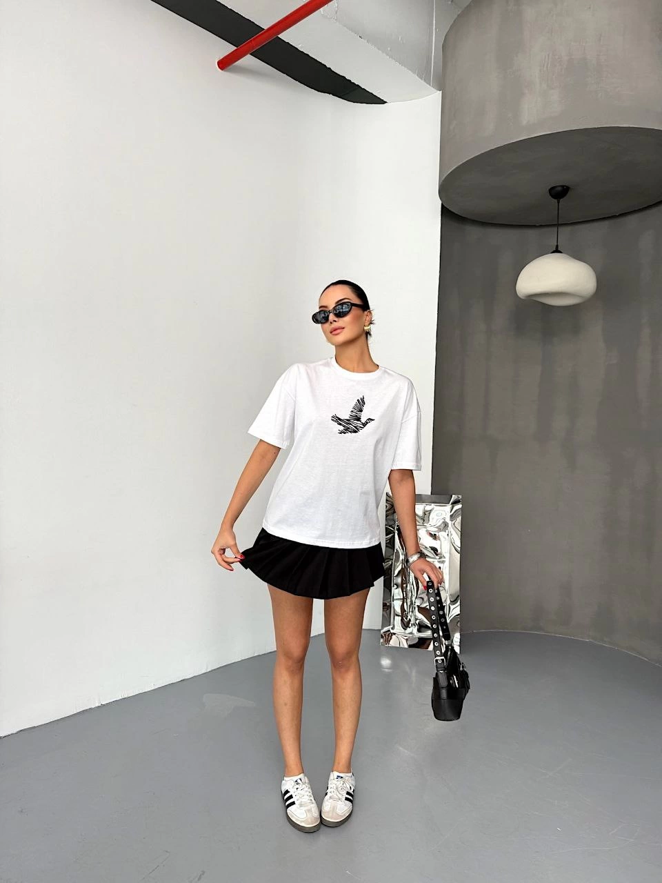 Kadın Kısa Kol Baskılı T-shirt - Beyaz