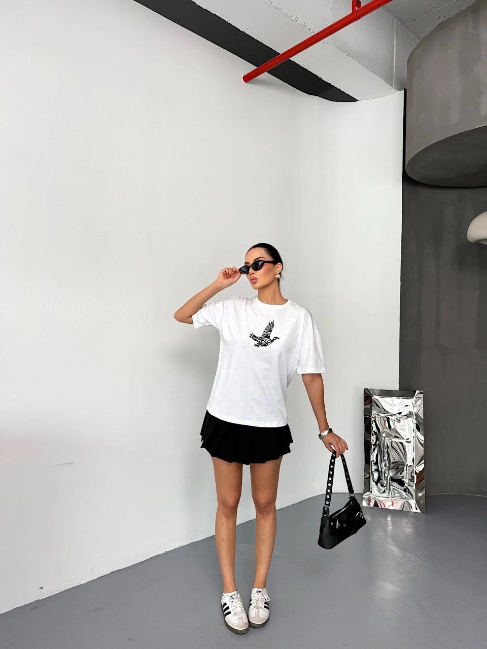 Kadın Kısa Kol Baskılı T-shirt - Beyaz