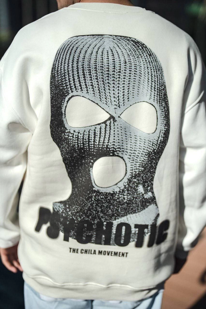 Erkek üç iplik pamuklu Kışlık Bisiklet Yaka Baskılı SweatShirt - Beyaz