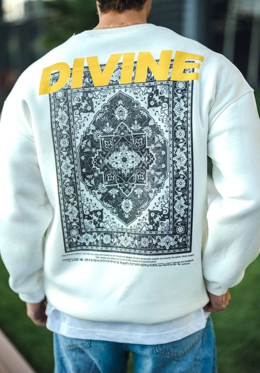 Erkek üç iplik pamuklu Kışlık Bisiklet Yaka Baskılı SweatShirt - Beyaz