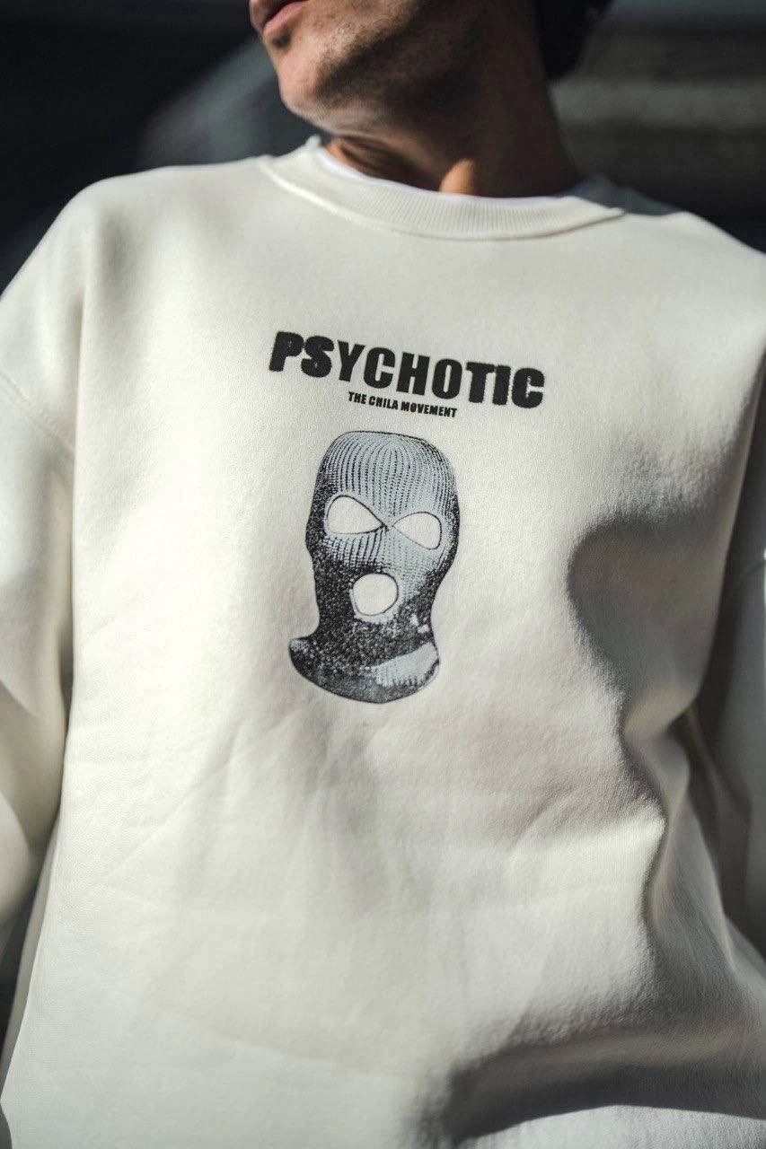 Erkek üç iplik pamuklu Kışlık Bisiklet Yaka Baskılı SweatShirt - Beyaz
