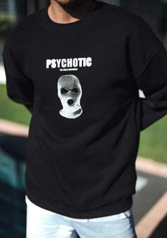 Erkek üç iplik pamuklu Kışlık Bisiklet Yaka Baskılı SweatShirt - Siyah