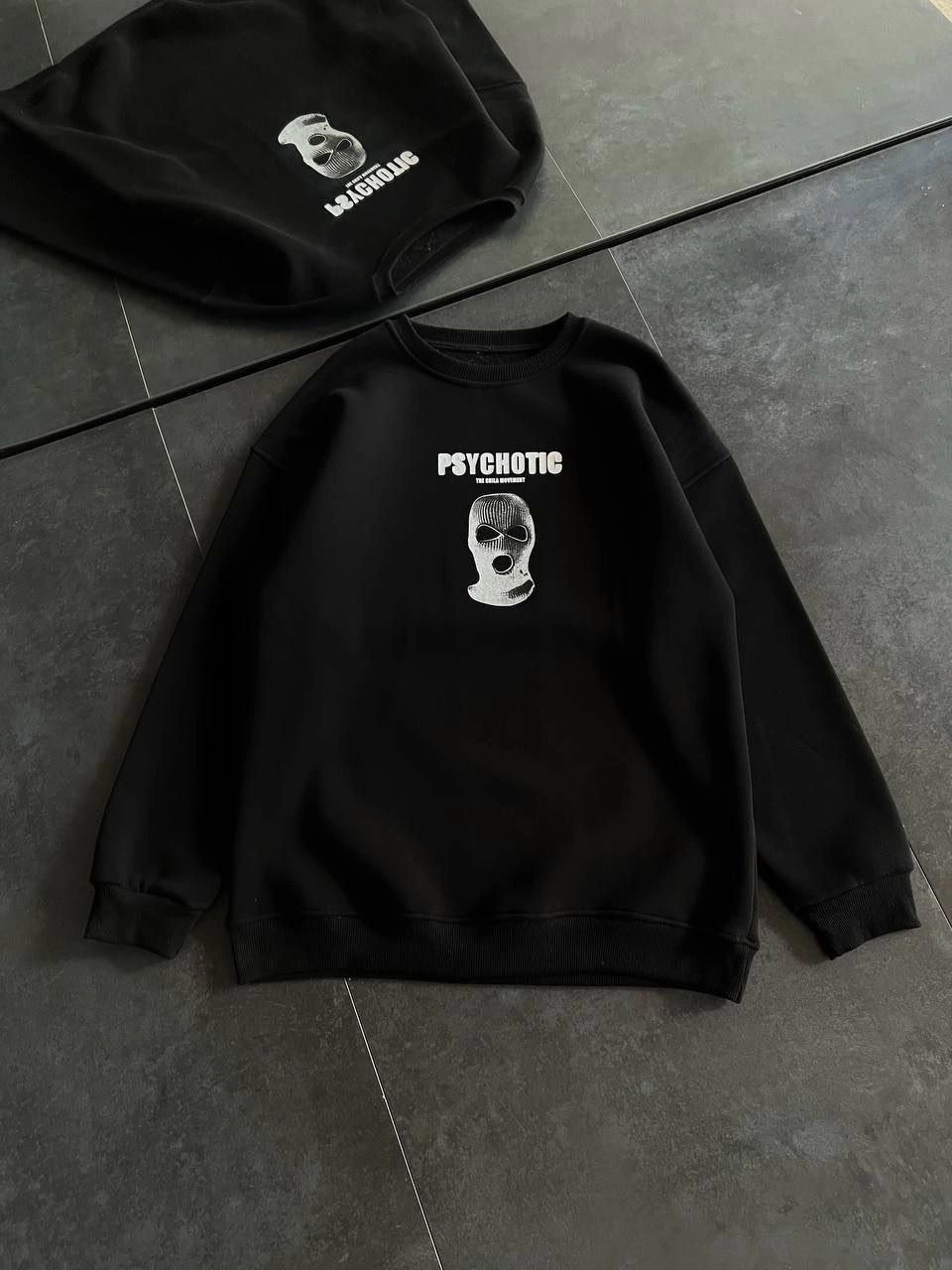 Kadın üç iplik Kışlık Bisiklet Yaka Baskılı SweatShirt - Siyah