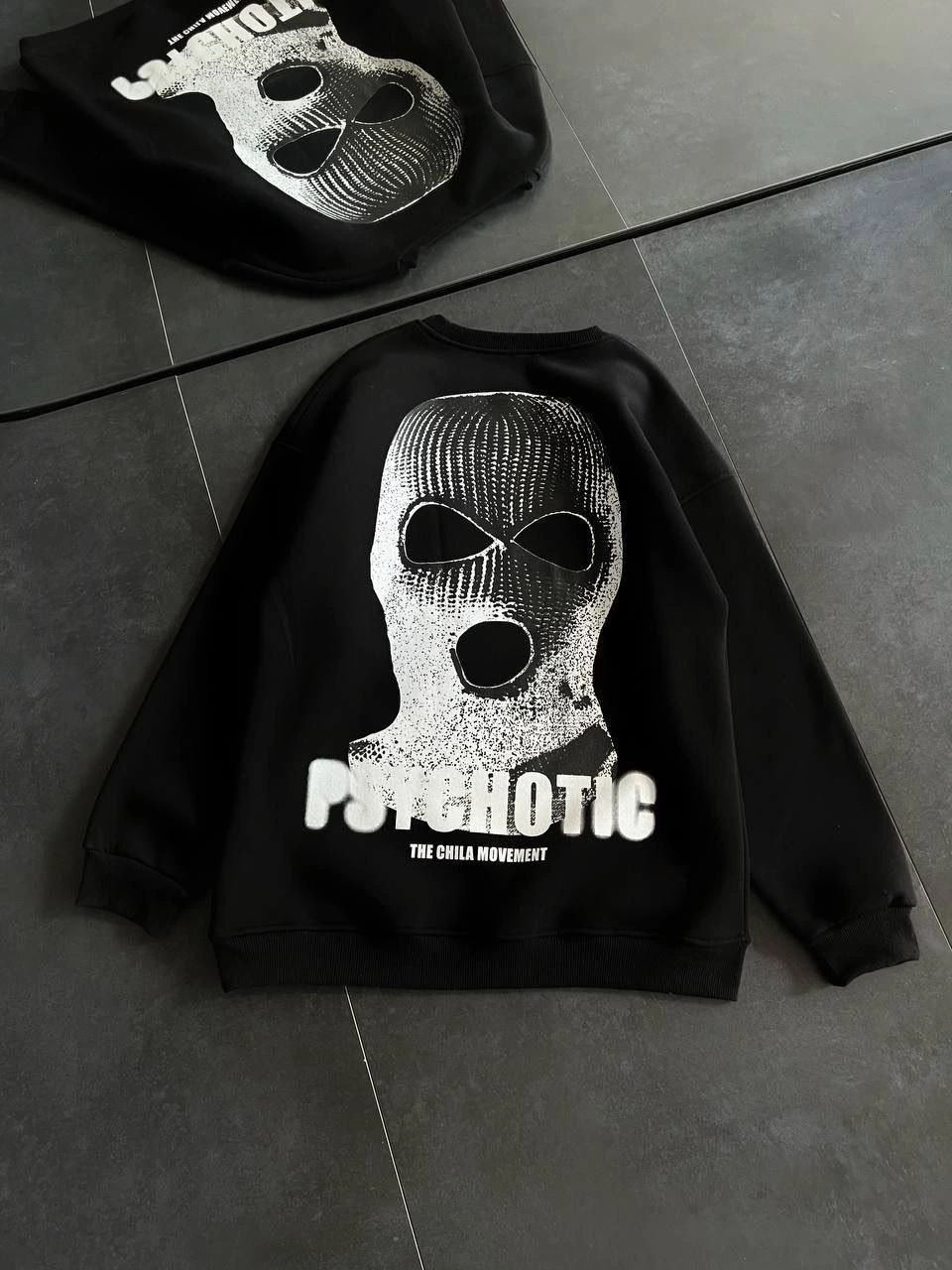 Kadın üç iplik Kışlık Bisiklet Yaka Baskılı SweatShirt - Siyah