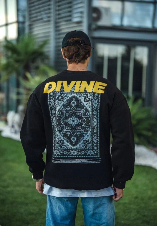 Erkek üç iplik pamuklu Kışlık Bisiklet Yaka Baskılı SweatShirt - Siyah