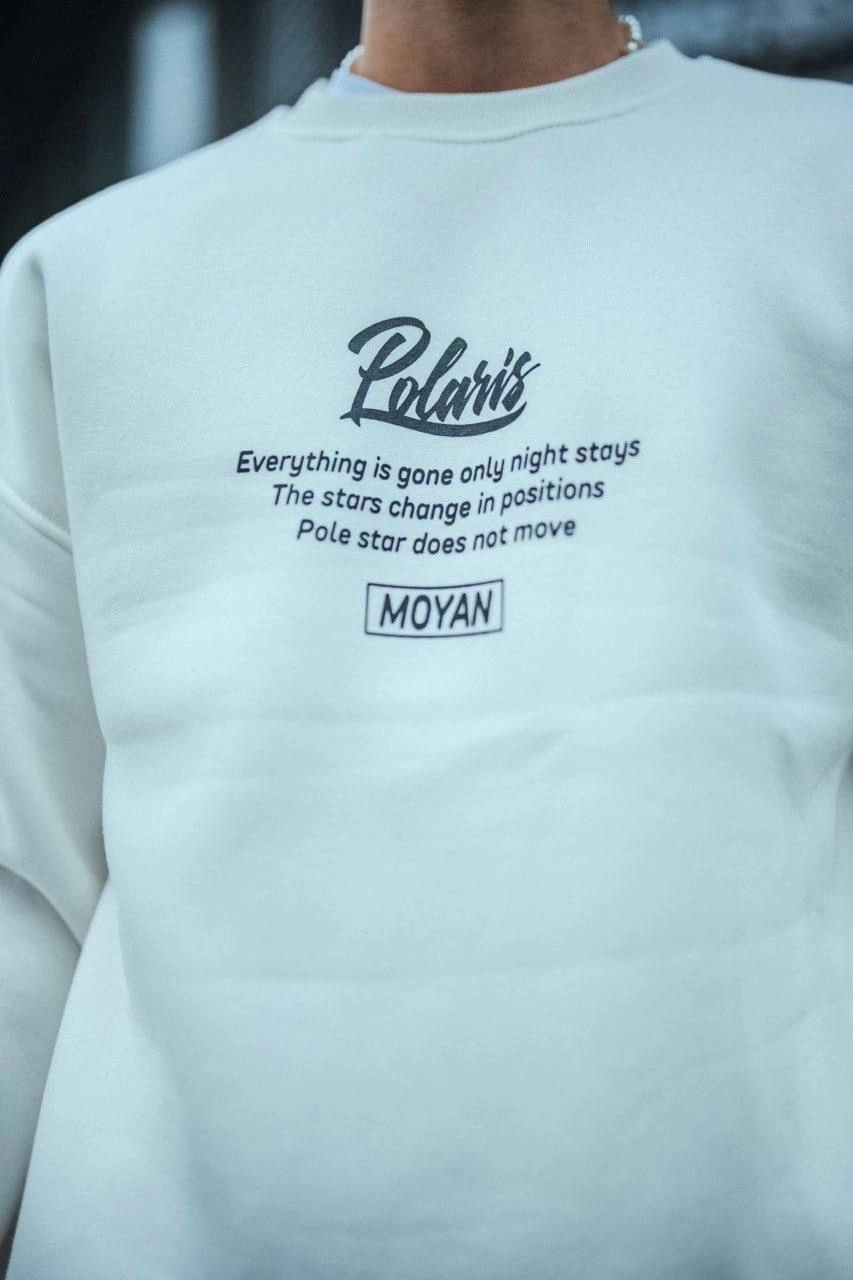 Erkek üç iplik pamuklu Bisiklet Yaka Ön Ve Arka Baskılı SweatShirt - Beyaz