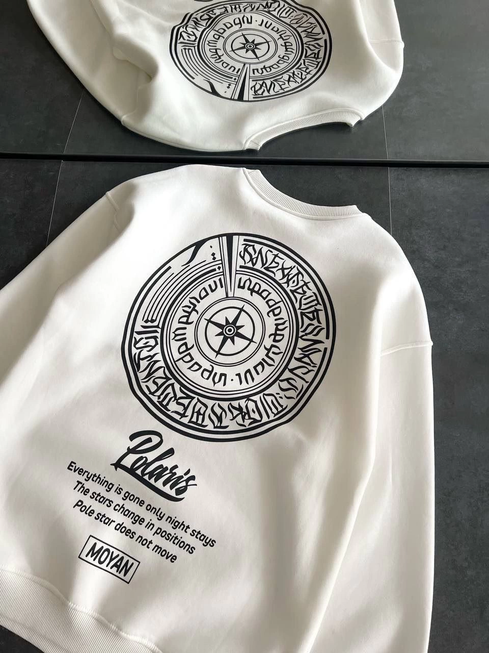 Kadın üç iplik Kışlık Bisiklet Yaka Ön Ve Arka Baskılı SweatShirt - Beyaz