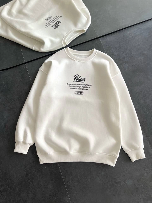 Kadın üç iplik Kışlık Bisiklet Yaka Ön Ve Arka Baskılı SweatShirt - Beyaz