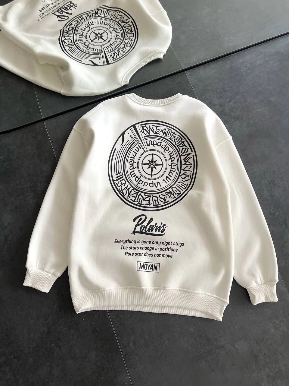 Kadın üç iplik Kışlık Bisiklet Yaka Ön Ve Arka Baskılı SweatShirt - Beyaz