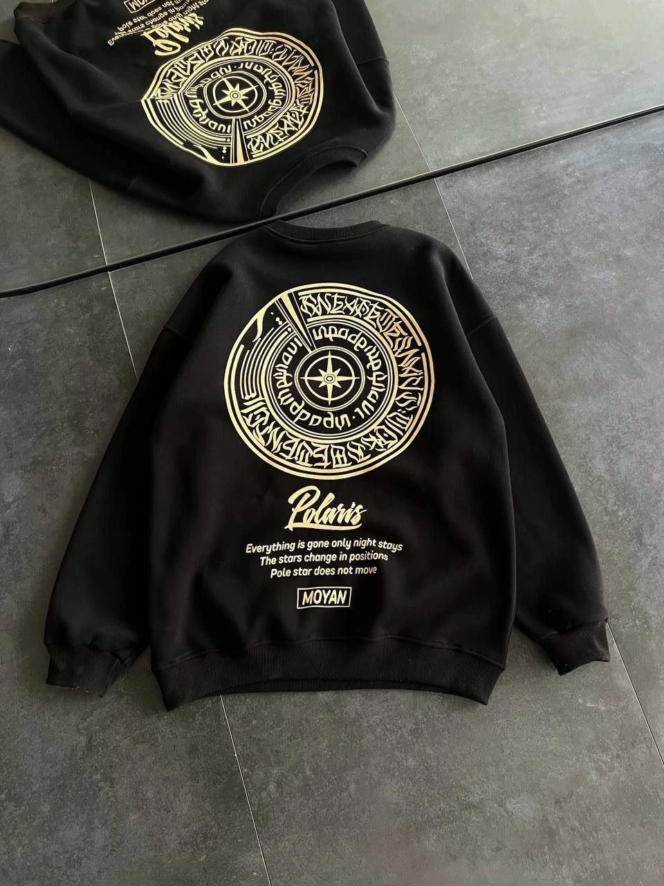 Kadın üç iplik Kışlık Bisiklet Yaka Ön Ve Arka Baskılı SweatShirt - Siyah