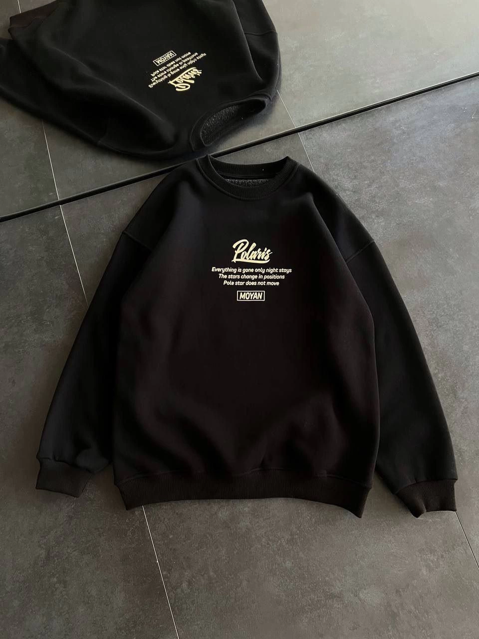 Kadın üç iplik Kışlık Bisiklet Yaka Ön Ve Arka Baskılı SweatShirt - Siyah