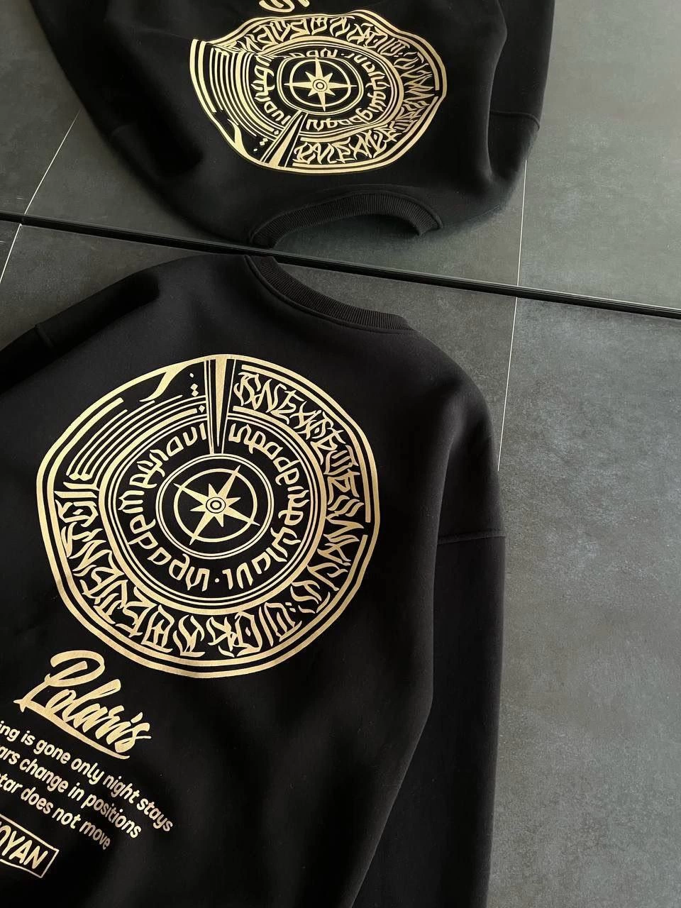 Kadın üç iplik Kışlık Bisiklet Yaka Ön Ve Arka Baskılı SweatShirt - Siyah