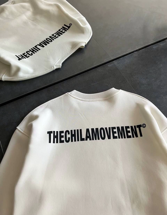 Erkek üç iplik pamuklu Kışlık Bisiklet Yaka Oversize Baskılı SweatShirt - Beyaz