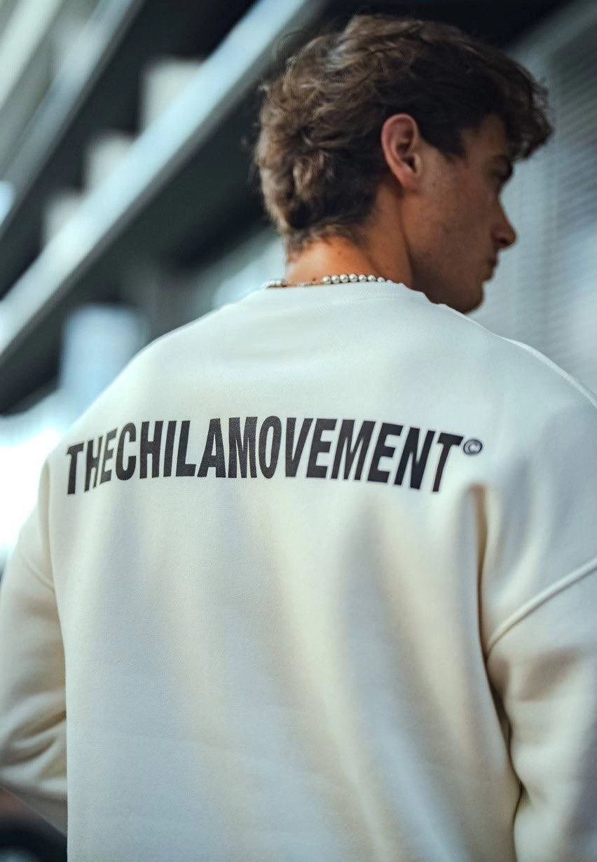 Erkek üç iplik pamuklu Bisiklet Yaka Oversize Baskılı SweatShirt - Beyaz