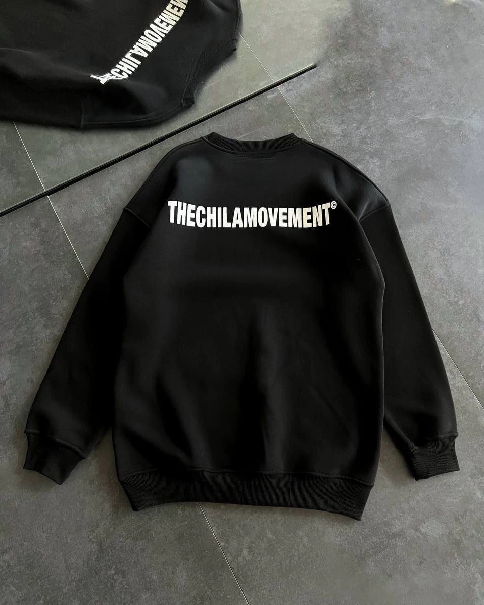 Kadın üç iplik Kışlık Bisiklet Yaka Oversize Baskılı SweatShirt - Siyah