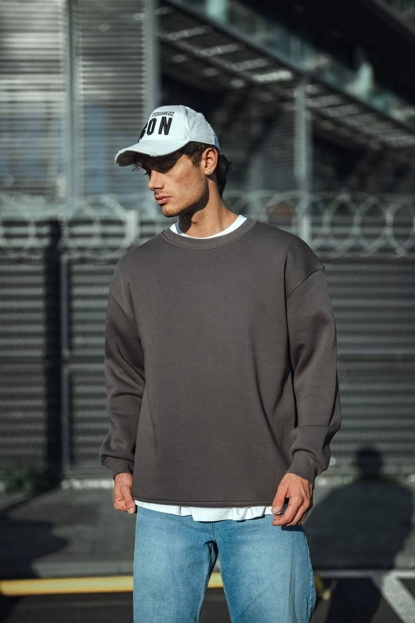 Erkek Kışlık Bisiklet Yaka Üç İplik Basic SweatShirt - Antrasit