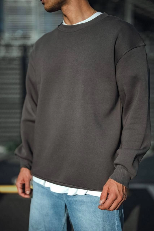 Erkek Kışlık Bisiklet Yaka Üç İplik Basic SweatShirt - Antrasit