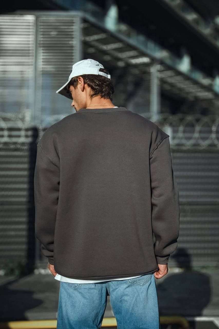 Erkek Kışlık Bisiklet Yaka Üç İplik Basic SweatShirt - Antrasit