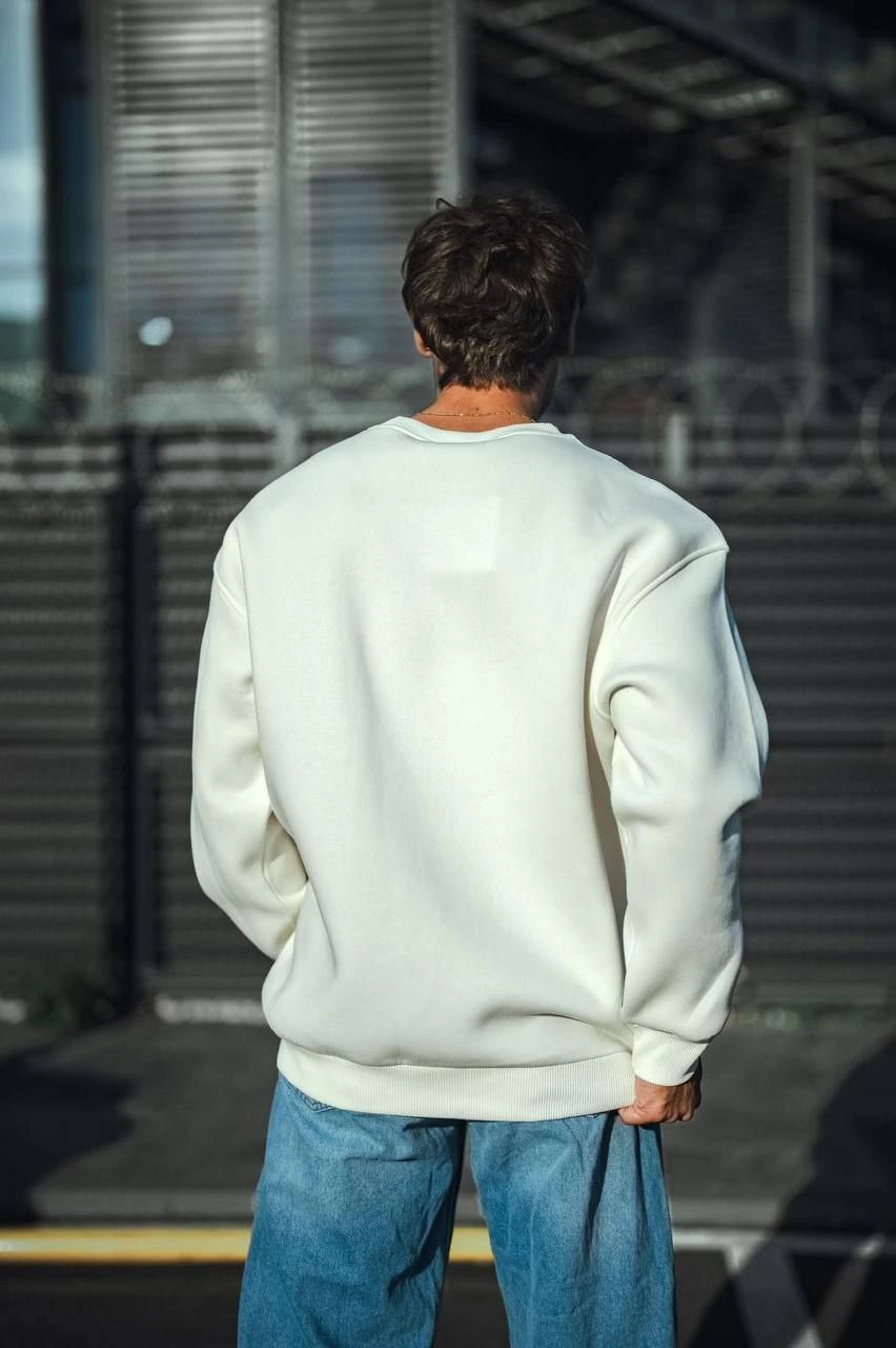 Erkek Kışlık Bisiklet Yaka Üç İplik Basic SweatShirt - Beyaz