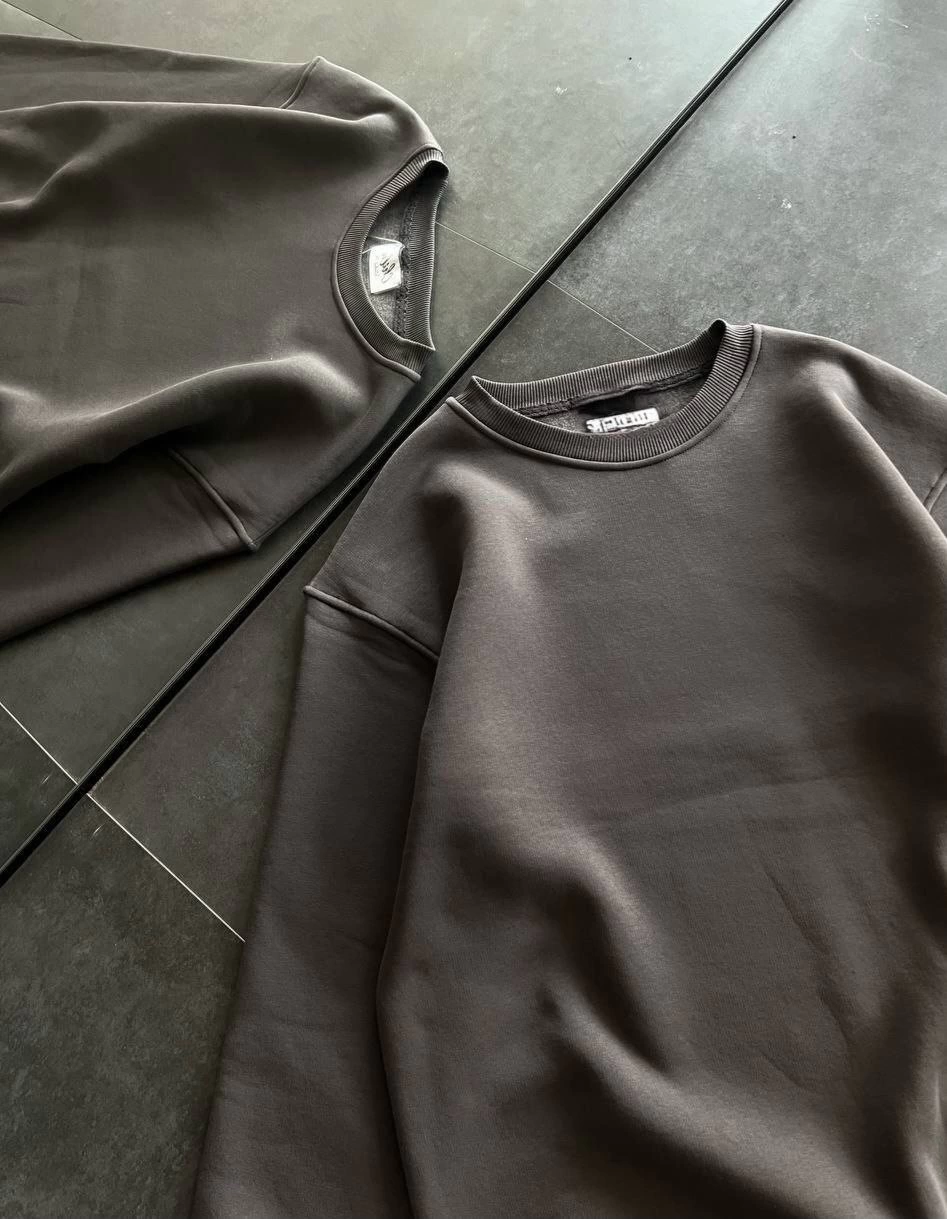 Kadın Kışlık Bisiklet Yaka Üç İplik Basic SweatShirt - Füme