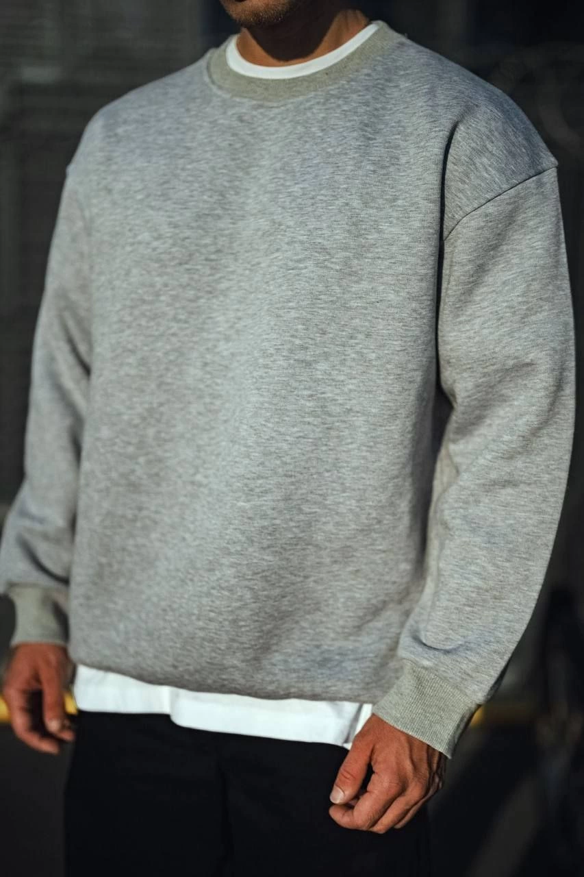 Erkek Kışlık Bisiklet Yaka Üç İplik Basic SweatShirt - Gri