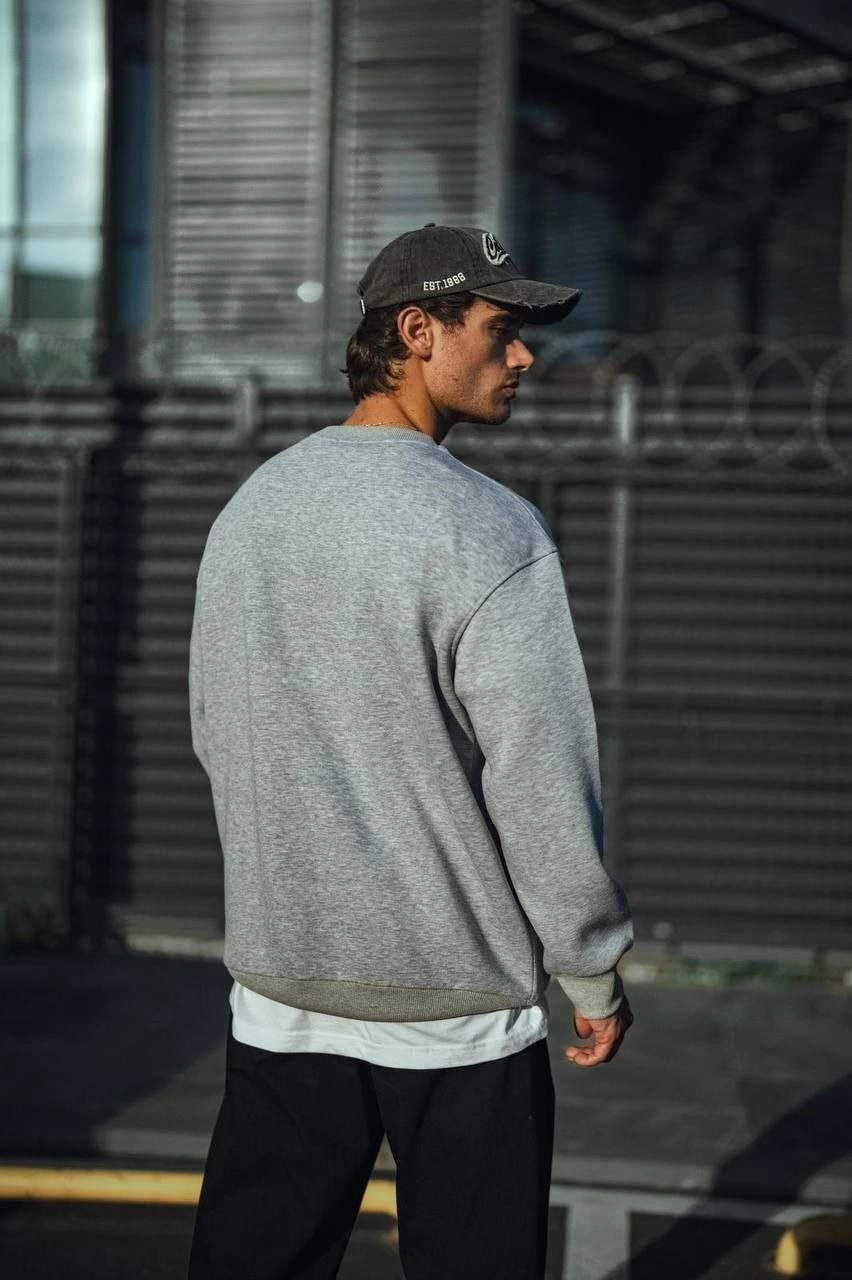 Erkek Kışlık Bisiklet Yaka Üç İplik Basic SweatShirt - Gri