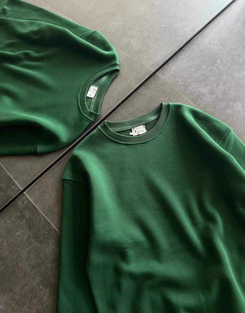 Kadın Kışlık Bisiklet Yaka Üç İplik Basic SweatShirt - Haki