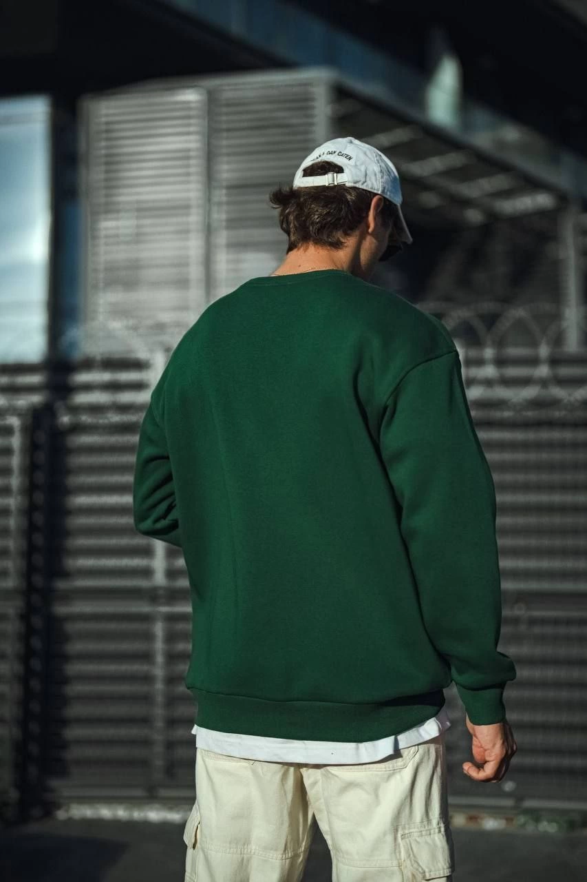 Erkek Bisiklet Yaka 3 İplik Pamuklu Basic SweatShirt - Haki