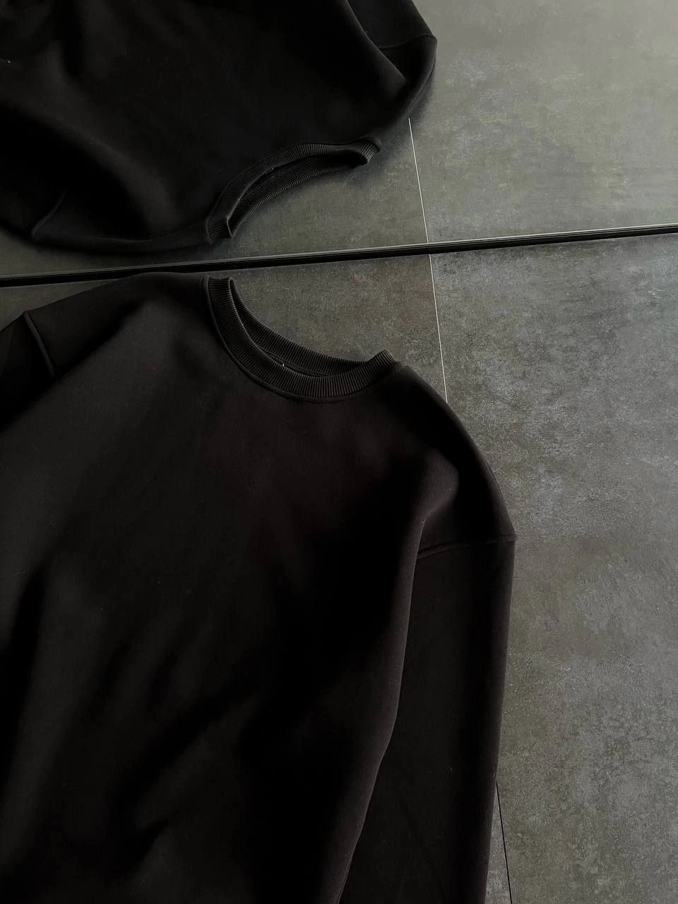 Kadın Kışlık Bisiklet Yaka Üç İplik Basic SweatShirt - Siyah